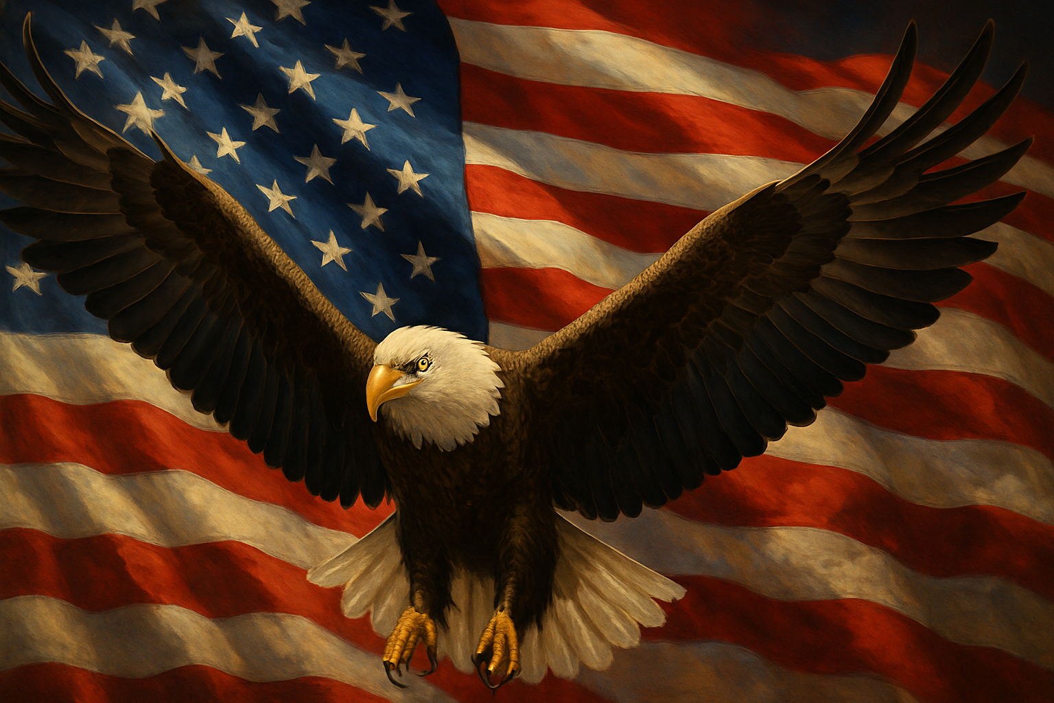 bald eagle with the american flag